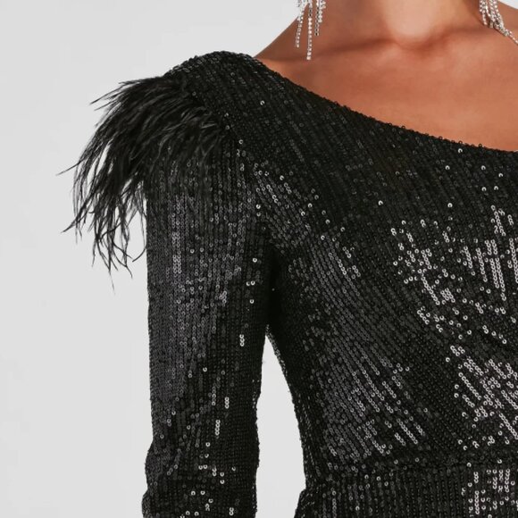 Cassidy Formal Sequin Feather Dress - Picture 4 of 4